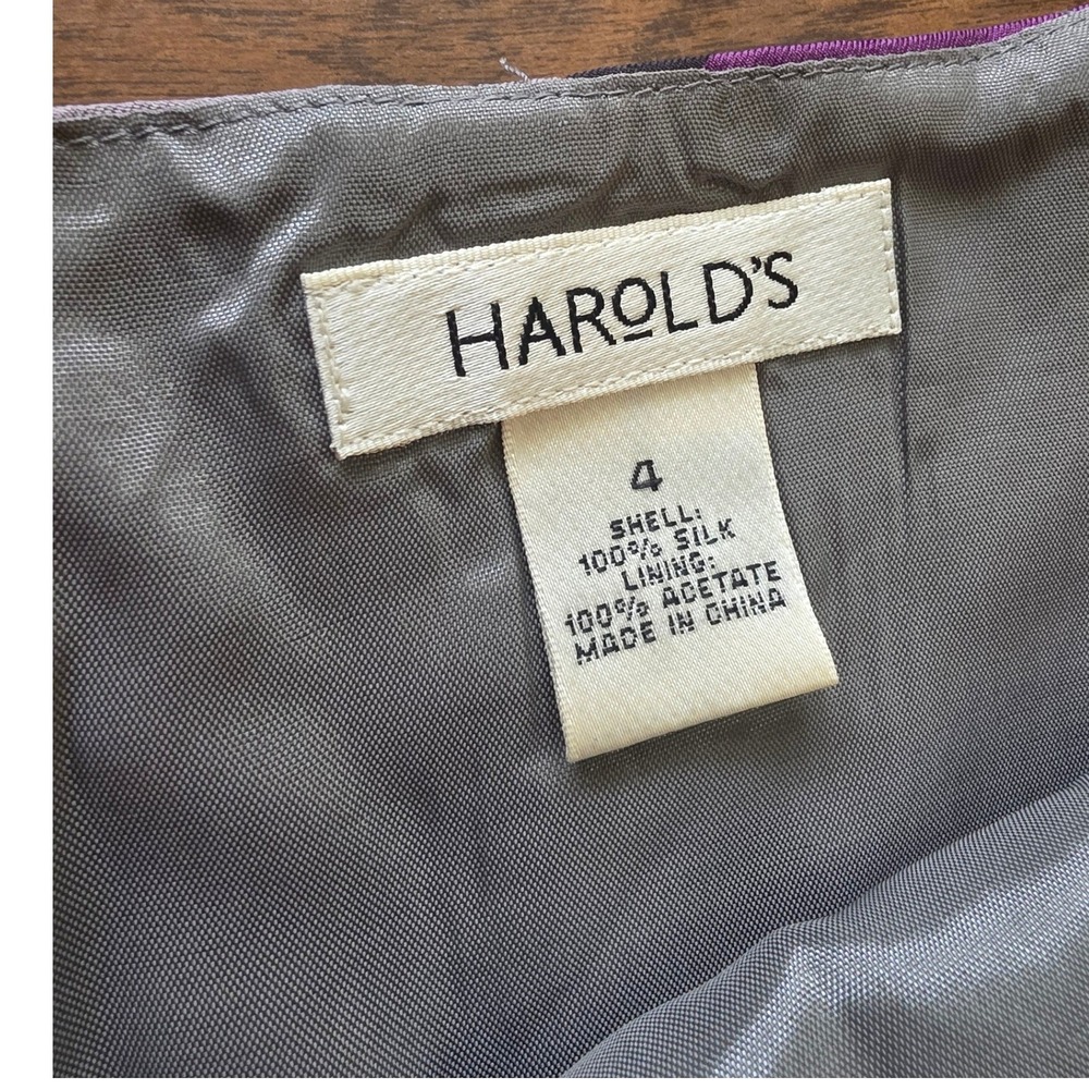 Harolds Womens 100% Silk Geometric Abstract A-Line Midi Skirt Purple Grey Size 4 - Picture 2 of 10